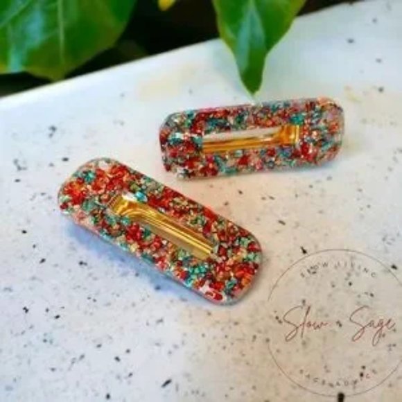 Accessories - Handcrafted Multi-Color Glitter Glass Hair Barrettes Set of Resin Accessories